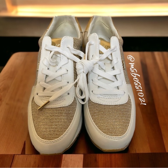 Michael Kors White With Gold Mesh/Trim Sneakers BRAND NEW NEVER WORN - Picture 2 of 4